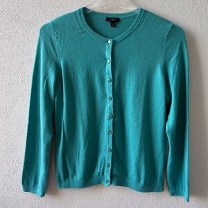 Talbots Petites‎ M Button Up Cardigan Turquoise Cashmere Blend School Teacher